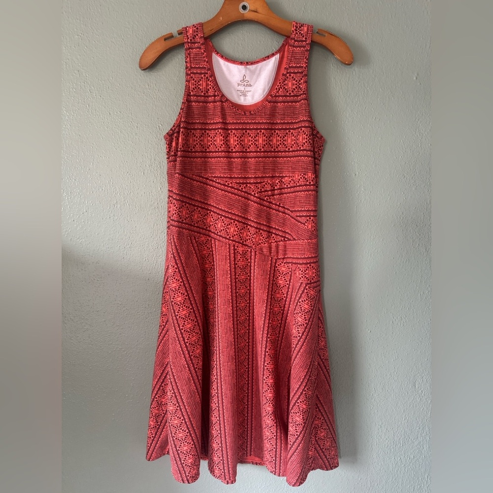 prAna Amelie tribal geometric pattern Tank Dress | coral/raisin S - Picture 3 of 11